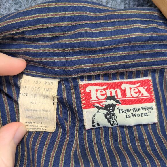 Tem Tex Men's Dress Shirt Multi Striped 18 36 Long Sleeve Pearl Snap Pockets - Picture 8 of 12